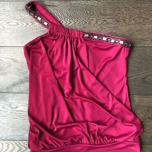 Brand new burgundy one shoulder top.